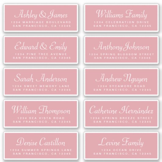 Chic Calligraphy Roos Pink Guest Adresetiketten Sticker (Voorkant)