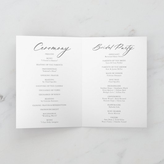 Chic Calligraphy Silver Folded Wedding Programme Programma (Binnen)