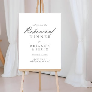 Chic Calligraphy Silver Rehearsal Dinner Welcome Poster
