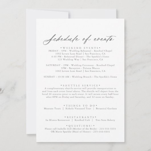 Chic Calligraphy Silver Wedding Welcome Letter (Achterkant)