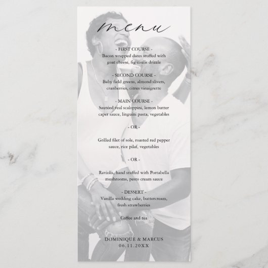 Chic Calligraphy Simple Elegant Photo Wedding Menu (Voorkant)