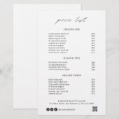 Chic Calligraphy Simple Elegant Price List (Voorkant / Achterkant)