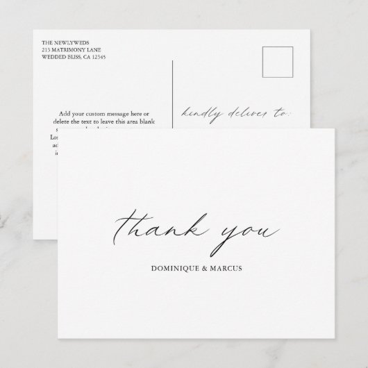 Chic Calligraphy Simple Elegant Wedding Bedankt Briefkaart (Voorkant / Achterkant)