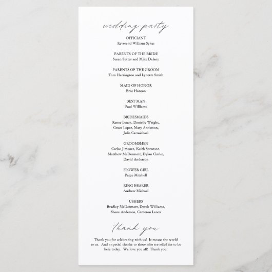 Chic Calligraphy Simple Elegant Wedding Programma (Achterkant)