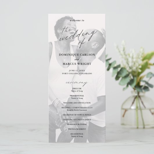 Chic Calligraphy Simple Photo Wedding Programma (Staand voorkant)