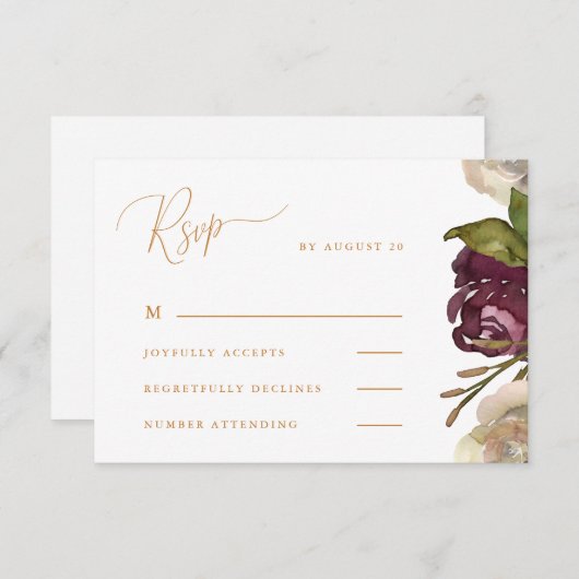 Chic Calligraphy Waterverf Floral Wedding Rsvp (Voorkant / Achterkant)