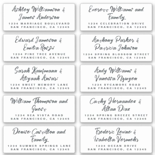 Chic Calligraphy Wedding Guest Adresetiketten Sticker (Voorkant)