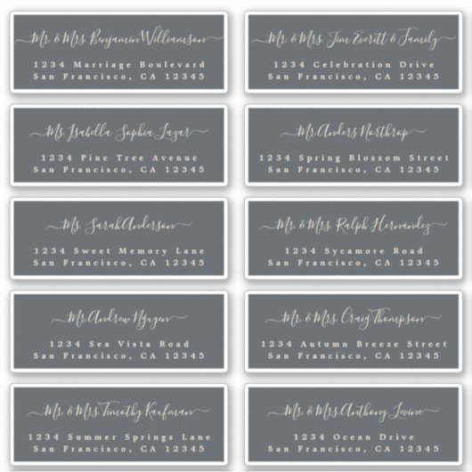 Chic Calligraphy Wedding Guest Adresetiketten Sticker (Voorkant)