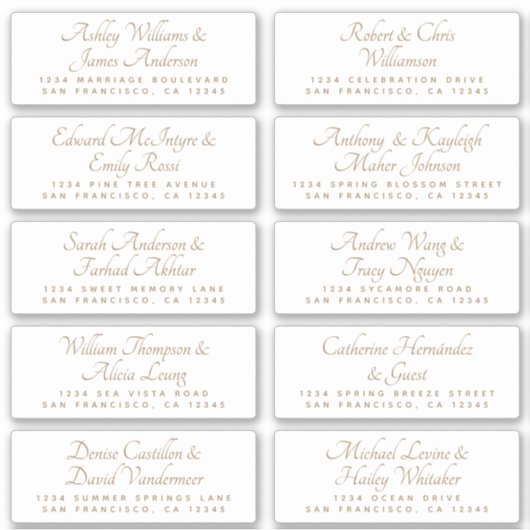 Chic Calligraphy Wedding Guest Adresetiketten Sticker (Voorkant)