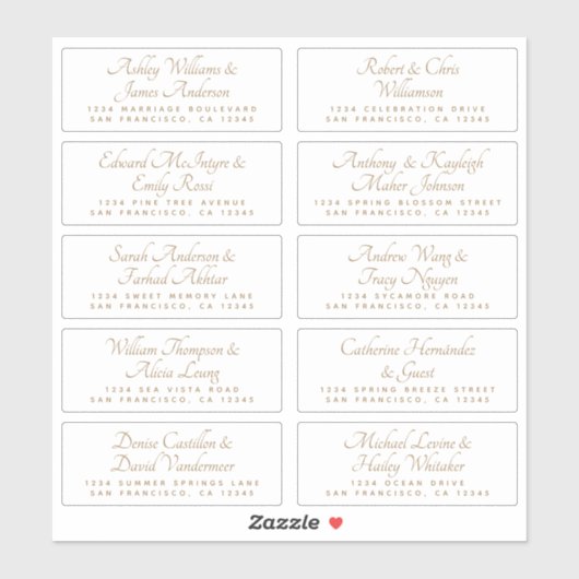 Chic Calligraphy Wedding Guest Adresetiketten Sticker (Vel)