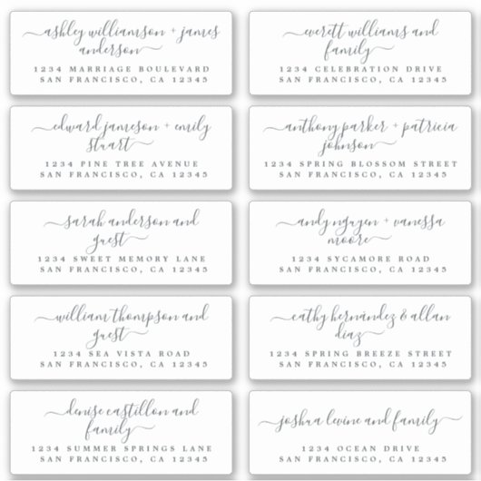 Chic Calligraphy Wedding Guest Adresetiketten Sticker (Voorkant)