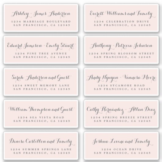 Chic Calligraphy Wedding Guest Adresetiketten Sticker (Voorkant)