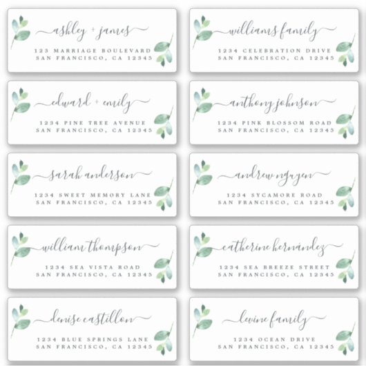 Chic Calligraphy Wedding Guest Adresetiketten Sticker (Voorkant)