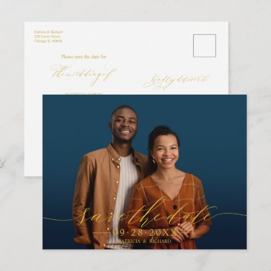 Chic Calligraphy Wedding Save the Date Photo Briefkaart (Voorkant / Achterkant)