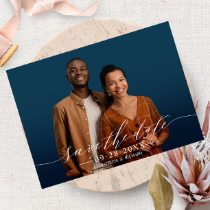 Chic Calligraphy Wedding Save the Date Photo Briefkaart