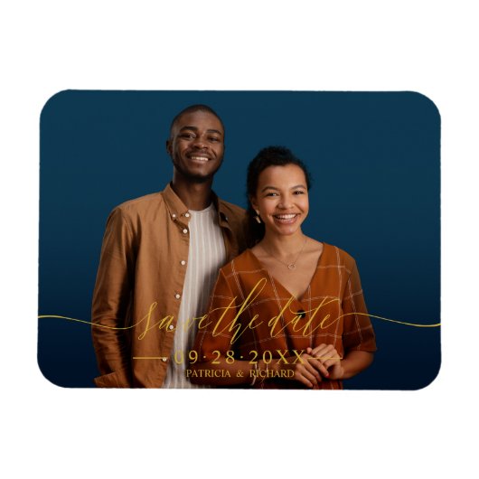 Chic Calligraphy Wedding Save the Date Photo Magneet (Horizontaal)