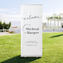 Chic Calligraphy Wedding Welcome Retractable Banne
