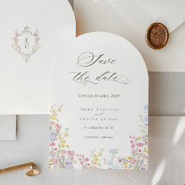 Chic Calligraphy wildflowers Wedding Save the Date Kaart