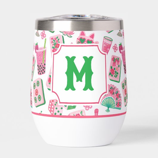 Chic Caprice Rose & Vert Mahjong Soirée Monogramme (Avant)