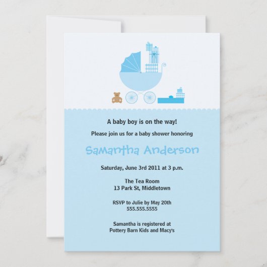 Chic Carriage Baby shower Invitation - Garçon (Devant)