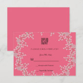 Chic carte de réponse de mariage fleurs roses et p (Devant / Derrière)