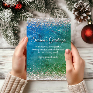 Chic carte de vœux verte bleue dorée pour Noël et