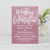 Chic Cassis Pink Silver Faux Glitter Ombre Wedding Kaart (Staand voorkant)