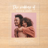 Chic Casual script en foto | Bruiloft Acryl Uitnodigingen (Voorkant)