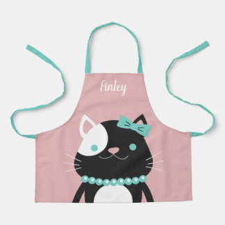 Chic Cat met Pearl Ketting Roze naam Schort