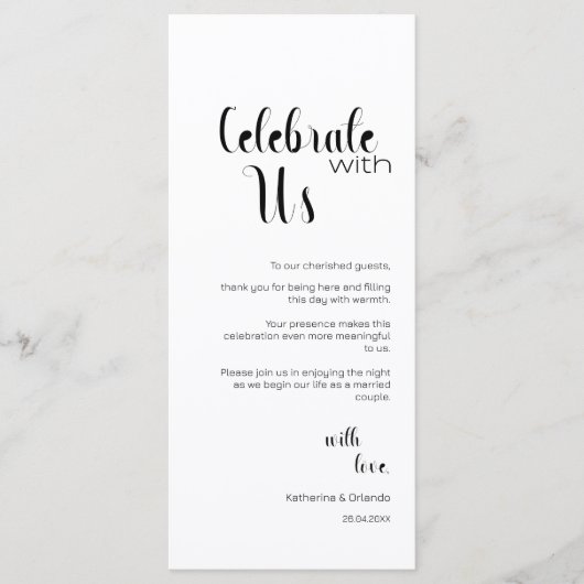 Chic Celebrate With Us Wedding Place Setting Cards Programma (Voorkant)