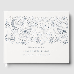 Chic Celestial Navy Sterrennacht Moon Baby shower Gastenboek