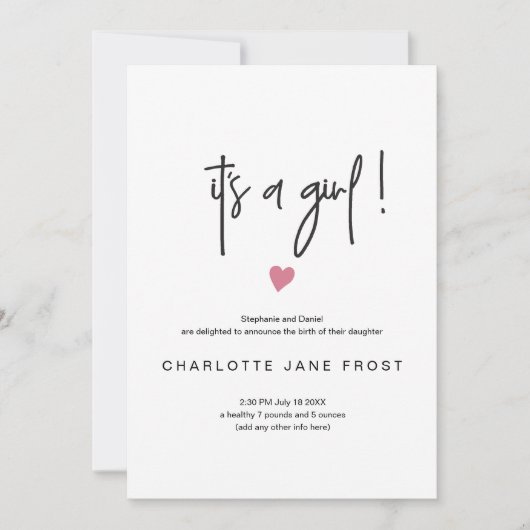 Chic C'Est Une Fille Faire-part de naissance Minus (Devant)