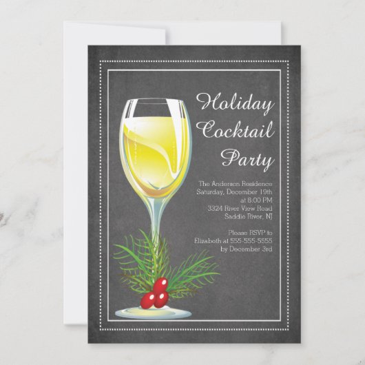 Chic Chalkboard Holiday Cocktail Party Invitation (Devant)