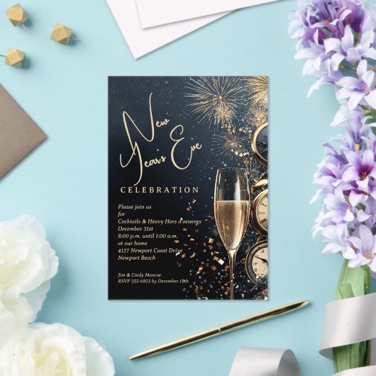 Chic Champagne and Clocks New Year's Eve Acryl Uitnodigingen (Insitu (Huwelijk))