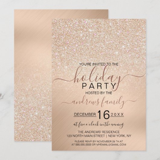 Chic Champagne Gold Glitter Metallic Holiday Kaart (Voorkant / Achterkant)