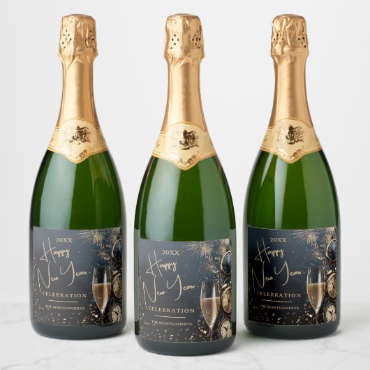 Chic Champagne Happy New Year Sparkling Wijnetiket (Flessen)
