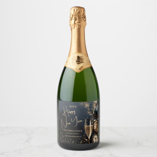 Chic Champagne Happy New Year Sparkling Wijnetiket (Voorkant)