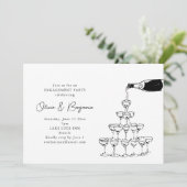 Chic Champagne Tower Modern Engagement Party Kaart (Staand voorkant)