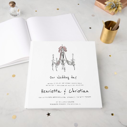 Chic Chandelier Script Wedding Guest Book Gastenboek (Voorkant open)