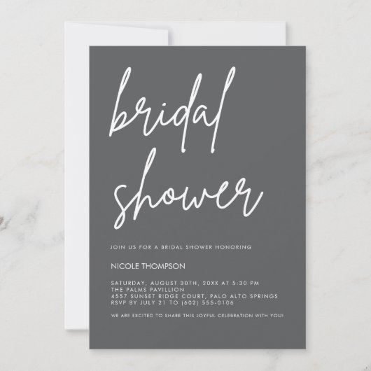Chic Charcoal Modern Bridal Shower Invitation Kaart (Voorkant)