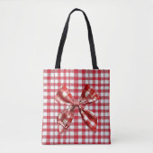 Chic Check Bow Red en White Gingham Draagtas (Voorkant)