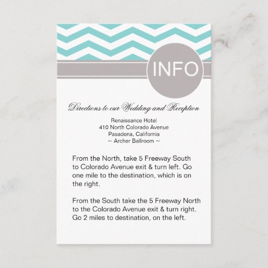 Chic Chevron Info Wedding Directions | blauwgroen Informatiekaartje (Voorkant)