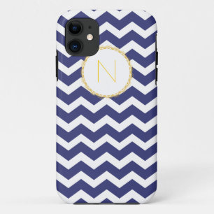 Chic Chevron iPhone Case Navy & White met Initiaal
