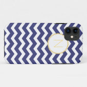 Chic Chevron iPhone Case Navy & White met Initiaal (Achterkant (horizontaal))