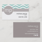 Chic Chevron Monogram | blauwgroen Visitekaartje (Voorkant / Achterkant)