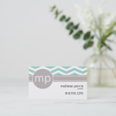 Chic Chevron Monogram | blauwgroen Visitekaartje (Staand voorkant)