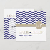 Chic Chevron Monogram Faire-Part de Date de Mariag (Devant / Derrière)