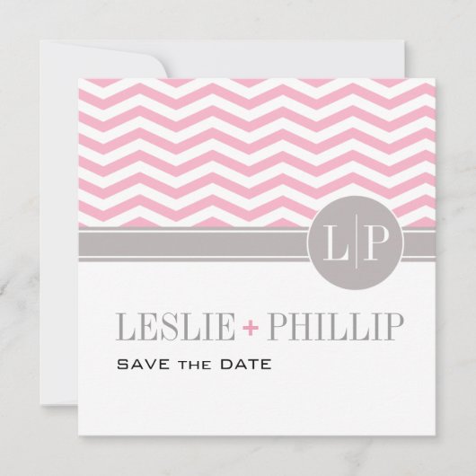 Chic Chevron Monogram Faire-Part de Date de Mariag (Devant)