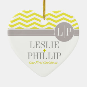 Chic Chevron Monogram   geel Keramisch Ornament