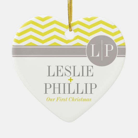 Chic Chevron Monogram | geel Keramisch Ornament (Voorkant)